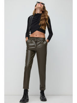 No Matter What - Olive Crop Tapered Pu Pants