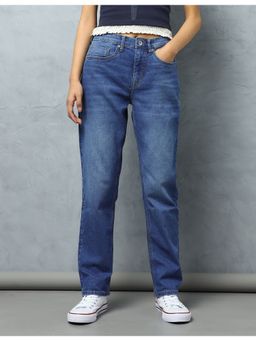 Flying Machine - Women Blue Cotton Solid Straight Jeans