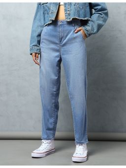 Flying Machine - Women Blue Cotton Solid Mom Jeans
