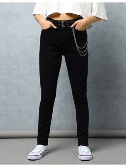 Flying Machine - Women Black Cotton Solid Skinny Jeans