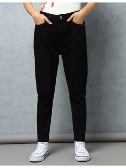 Flying Machine - Women Black Cotton Solid Mom Jeans