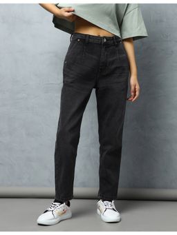 Flying Machine - Women Black Cotton Solid Mom Jeans