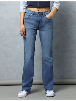 Flying Machine - Women Blue Cotton Solid Straight Jeans