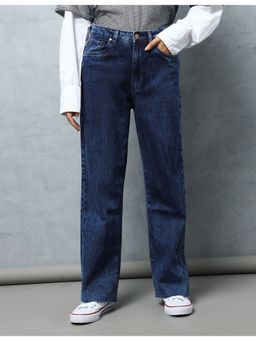 Flying Machine - Women Blue Cotton Solid Wide Jeans