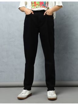 Flying Machine - Women Black Cotton Solid Mom Jeans