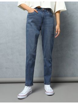 Flying Machine - Women Blue Cotton Solid Mom Jeans