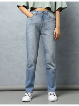 Flying Machine - Women Blue Cotton Solid Mom Jeans
