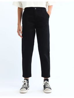 Flying Machine - Women Black Cotton Solid Mom Jeans