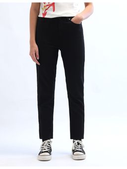 Flying Machine - Women Black Cotton Solid Mom Jeans