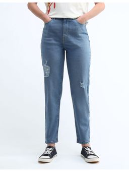 Flying Machine - Women Blue Cotton Solid Mom Jeans