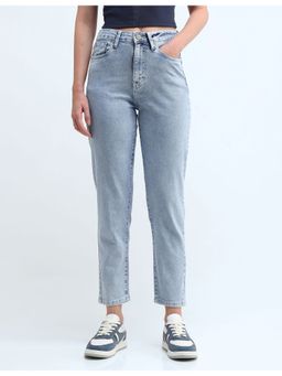 Flying Machine - Women Blue Cotton Solid Mom Jeans