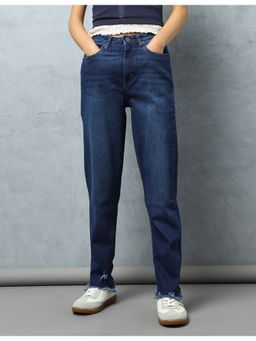 Flying Machine - Women Blue Cotton Solid Mom Jeans