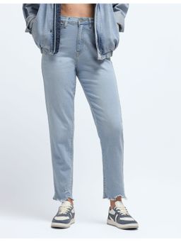 Flying Machine - Women Blue Cotton Solid Mom Jeans