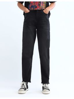 Flying Machine - Women Black Cotton Solid Mom Jeans
