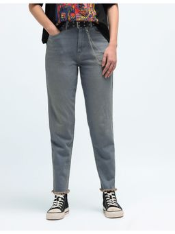 Flying Machine - Women Blue Cotton Solid Mom Jeans
