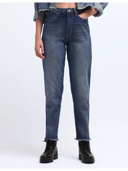 Flying Machine - Women Blue Cotton Solid Mom Jeans