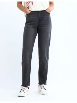 Flying Machine - Women Grey Cotton Solid Mom Jeans