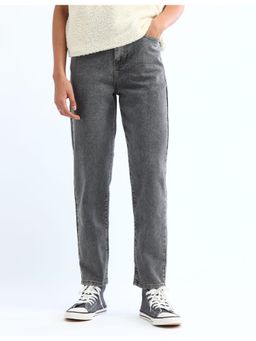 Flying Machine - Women Grey Cotton Solid Mom Jeans
