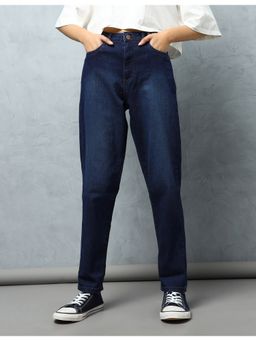 Flying Machine - Women Blue Cotton Solid Mom Jeans