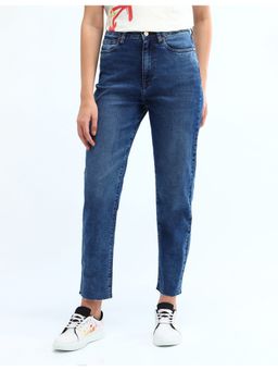 Flying Machine - Women Blue Cotton Solid Mom Jeans