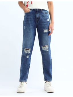 Flying Machine - Women Blue Cotton Solid Mom Jeans