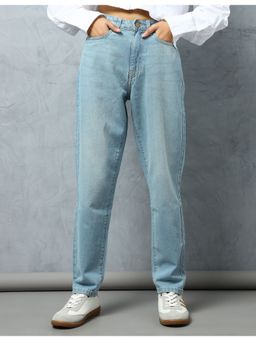 Flying Machine - Women Blue Cotton Solid Mom Jeans