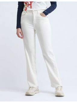 Flying Machine - Women White Cotton Solid Straight Jeans