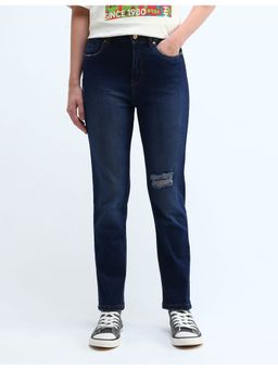 Flying Machine - Women Blue Cotton Solid Straight Jeans