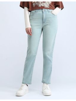 Flying Machine - Women Blue Cotton Solid Straight Jeans