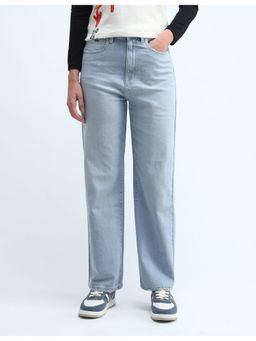 Flying Machine - Women Blue Cotton Solid Straight Jeans