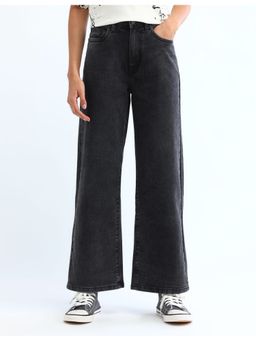 Flying Machine - Women Grey Cotton Solid Wide Jeans