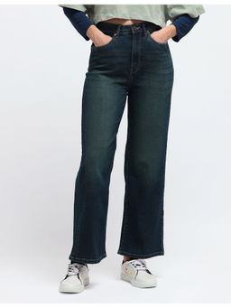 Flying Machine - Women Blue Cotton Solid Wide Jeans