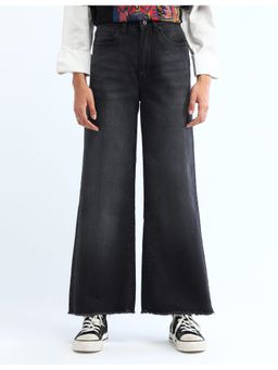 Flying Machine - Women Grey Cotton Solid Wide Jeans