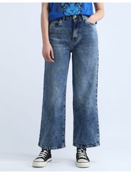 Flying Machine - Women Blue Cotton Solid Wide Jeans