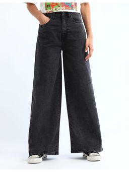 Flying Machine - Women Grey Cotton Solid Wide Jeans