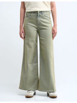 Flying Machine - Women Blue Cotton Solid Wide Jeans