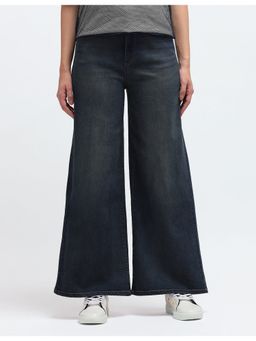 Flying Machine - Women Blue Cotton Solid Wide Jeans