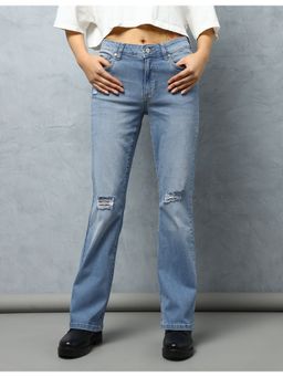 Flying Machine - Women Blue Cotton Solid Bootcut Jeans