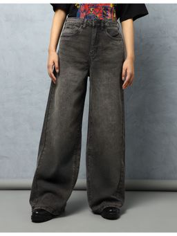 Flying Machine - Women Grey Cotton Solid Wide Jeans