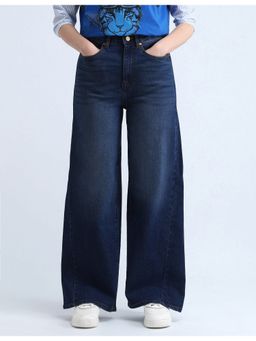 Flying Machine - Women Blue Cotton Solid Wide Jeans