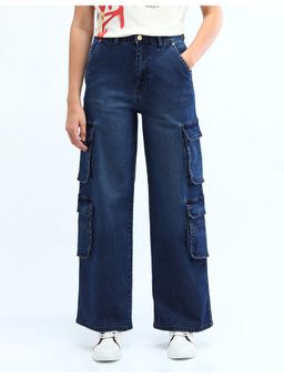 Flying Machine - Women Blue Cotton Solid Wide Jeans