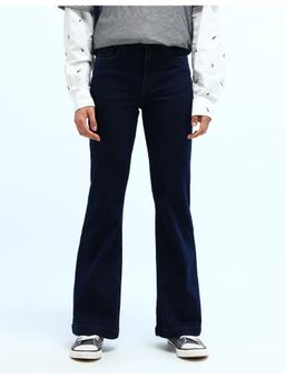 Flying Machine - Women Blue Cotton Solid Flared Jeans