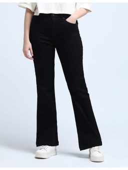 Flying Machine - Women Black Cotton Solid Flared Jeans