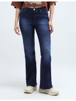 Flying Machine - Women Blue Cotton Solid Flared Jeans