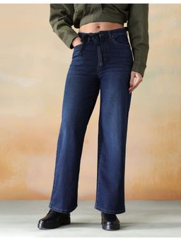 Flying Machine - Women Blue Cotton Solid Wide Jeans