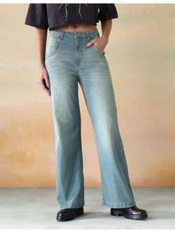 Flying Machine - Women Blue Cotton Solid Wide Jeans