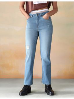 Flying Machine - Women Blue Cotton Solid Straight Jeans