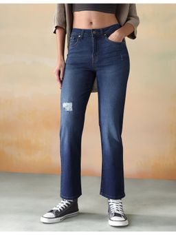 Flying Machine - Women Blue Cotton Solid Straight Jeans