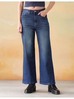 Flying Machine - Women Blue Cotton Solid Wide Jeans