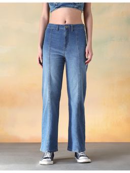 Flying Machine - Women Blue Cotton Solid Straight Jeans